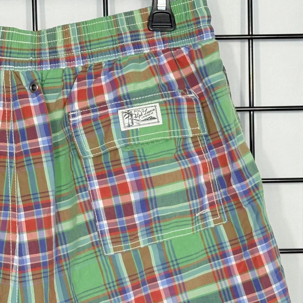 Vintage Polo by Ralph Lauren Plaid Swim Trunks Mens XL Green Lined Pony 90s Prep